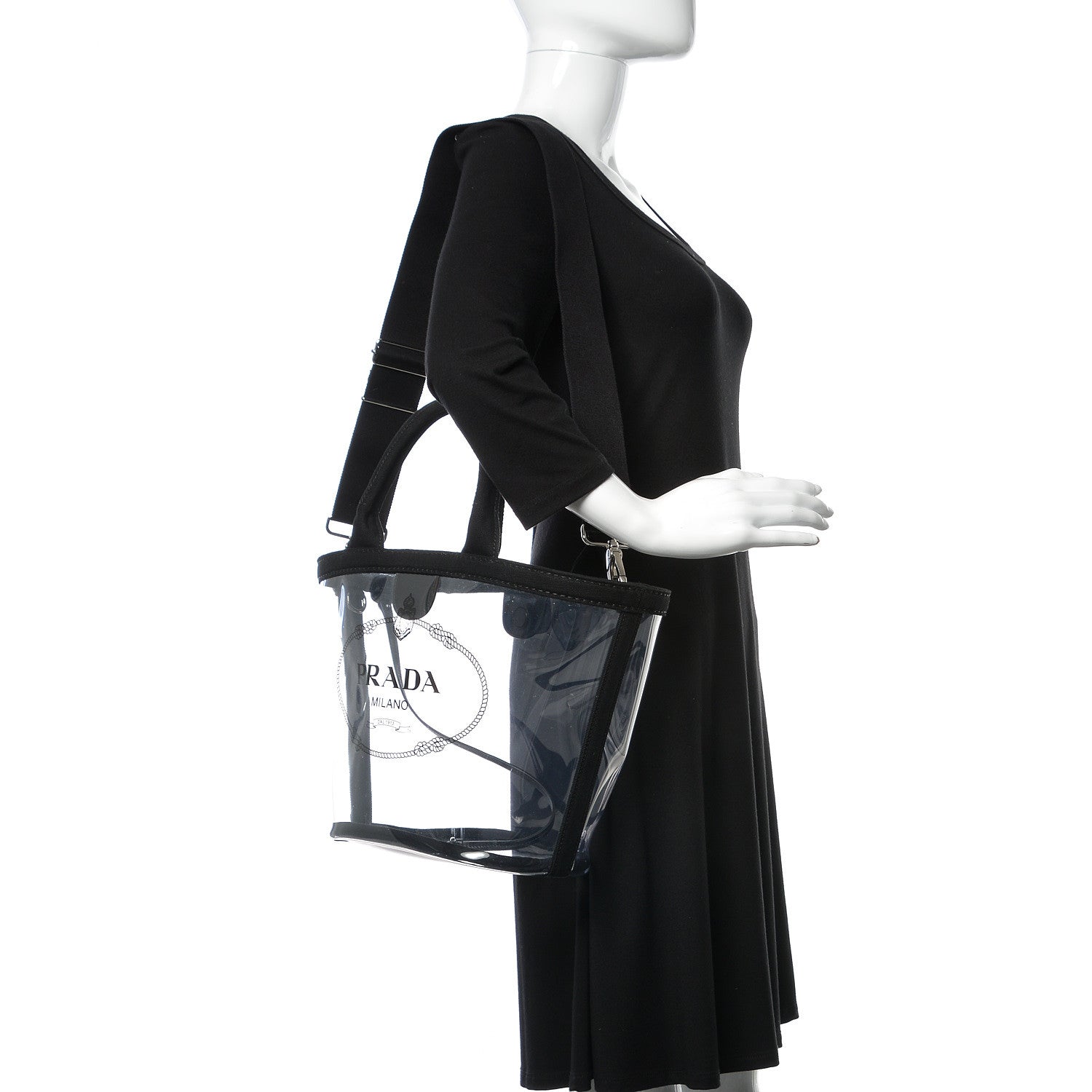 Prada Plexiglass Canapa Small Shopper Tote Black 2 of 10
