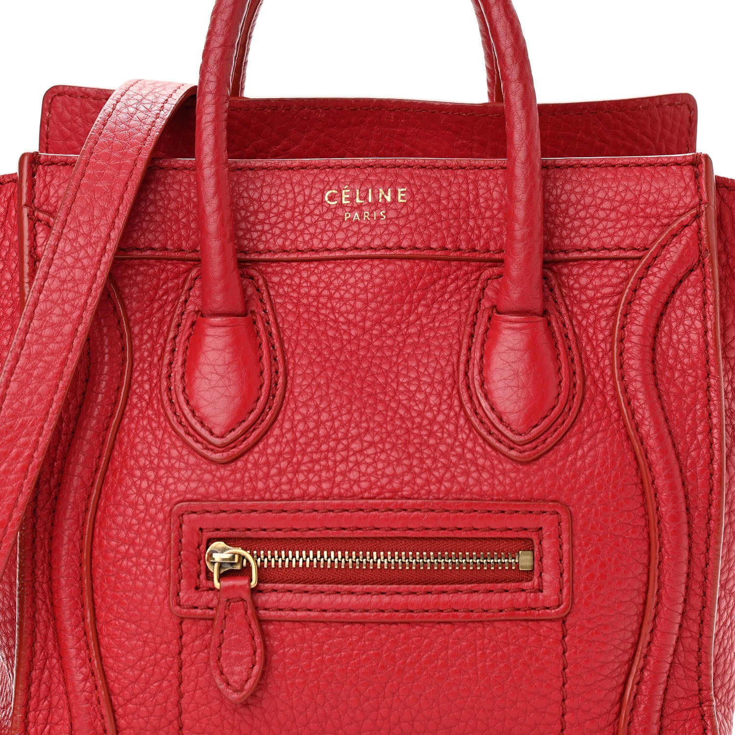 Celine Drummed Calfskin Nano Luggage Red 6 of 11