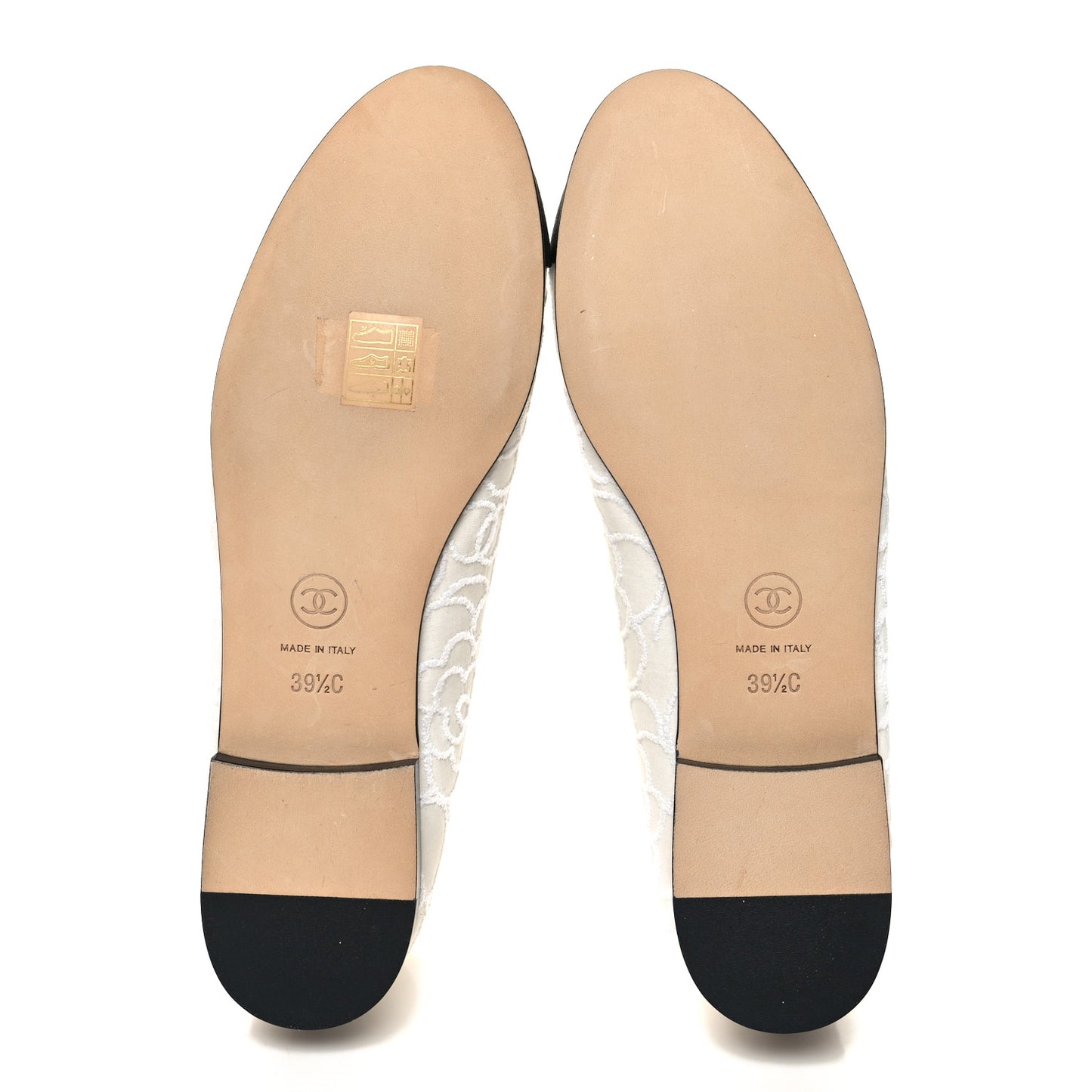 Fabric Camellia Embroidered Grosgrain Cap Toe Ballerina Flats 39.5 White Black