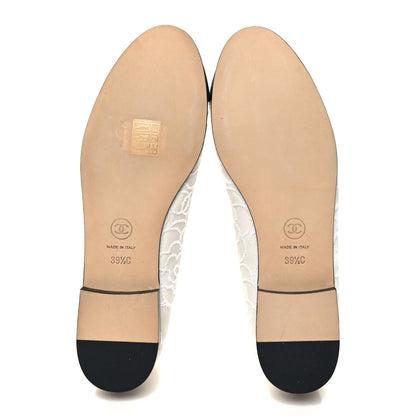Chanel Fabric Camellia Embroidered Grosgrain Cap Toe Ballerina Flats 39.5 White Black 5 of 10