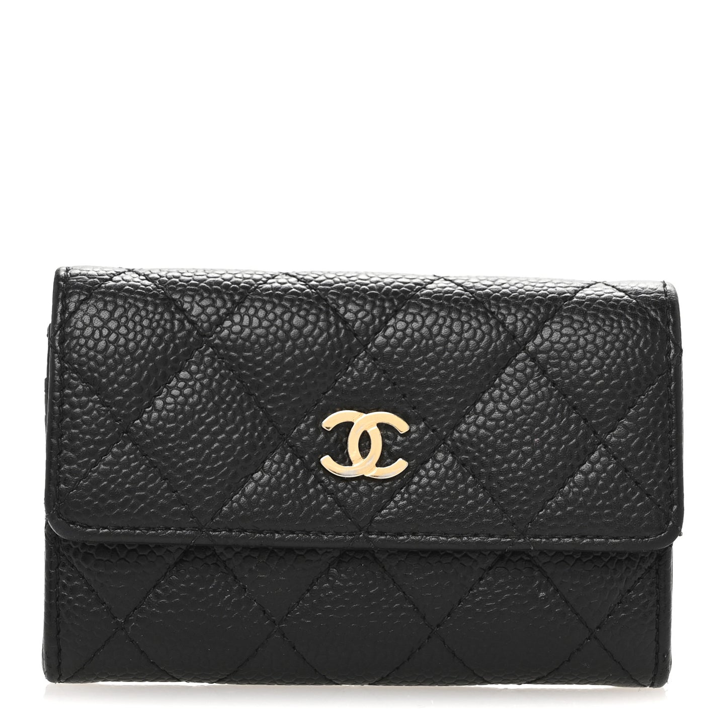 Caviar Quilted Flap Card Holder Black