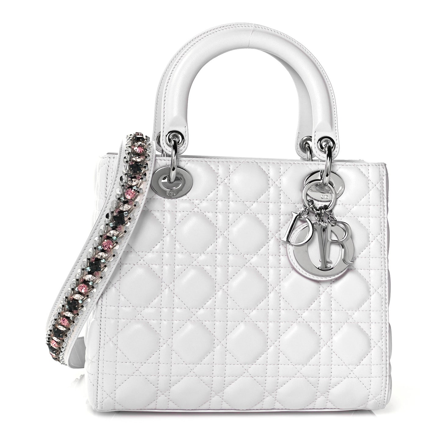 Lambskin Cannage Medium Lady Dior White