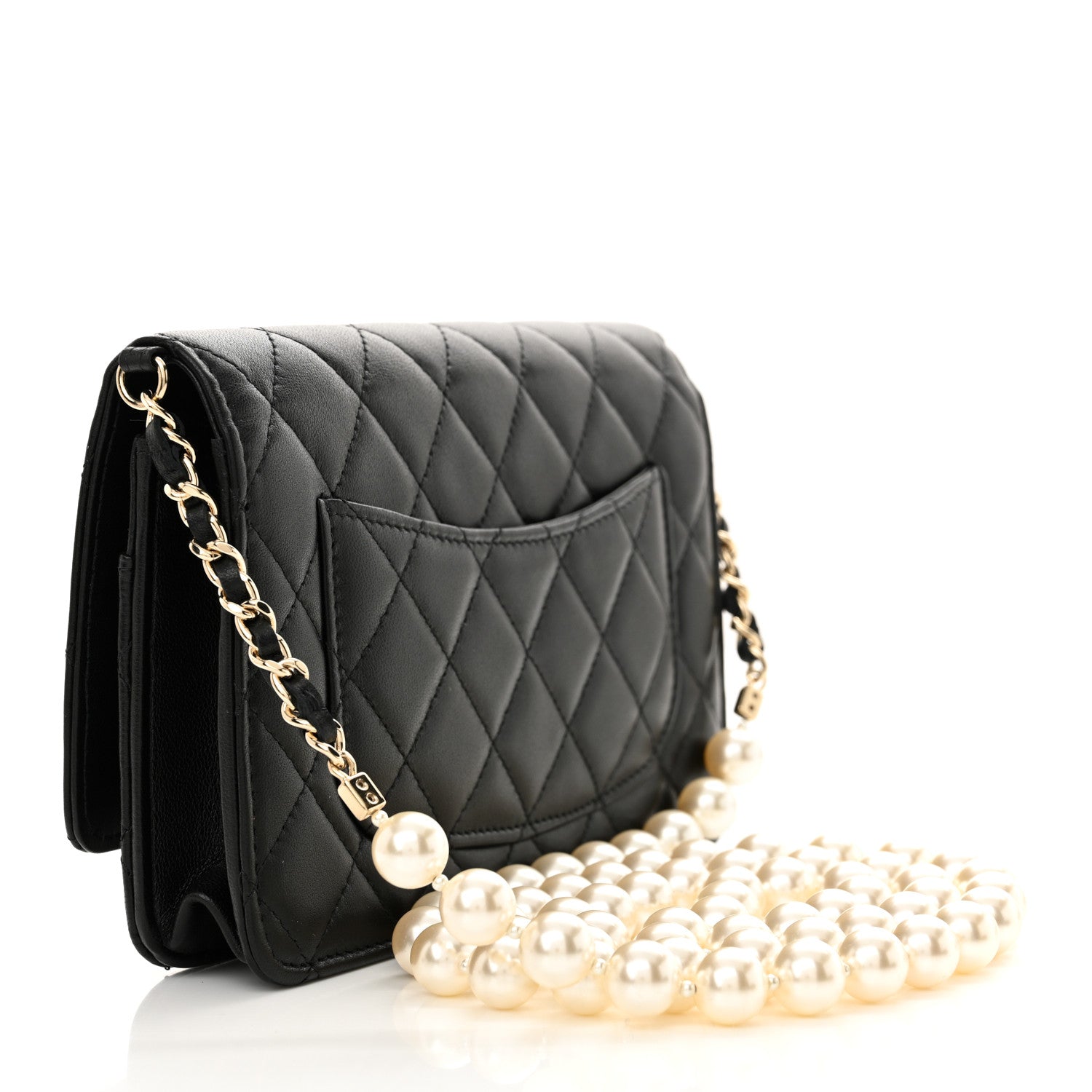 Chanel Lambskin Quilted Pearl Wallet On Chain WOC Black 3 of 11