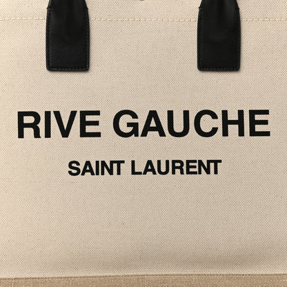 Saint Laurent Linen Calfskin Small Rive Gauche Tote Greggio Natural 8 of 10