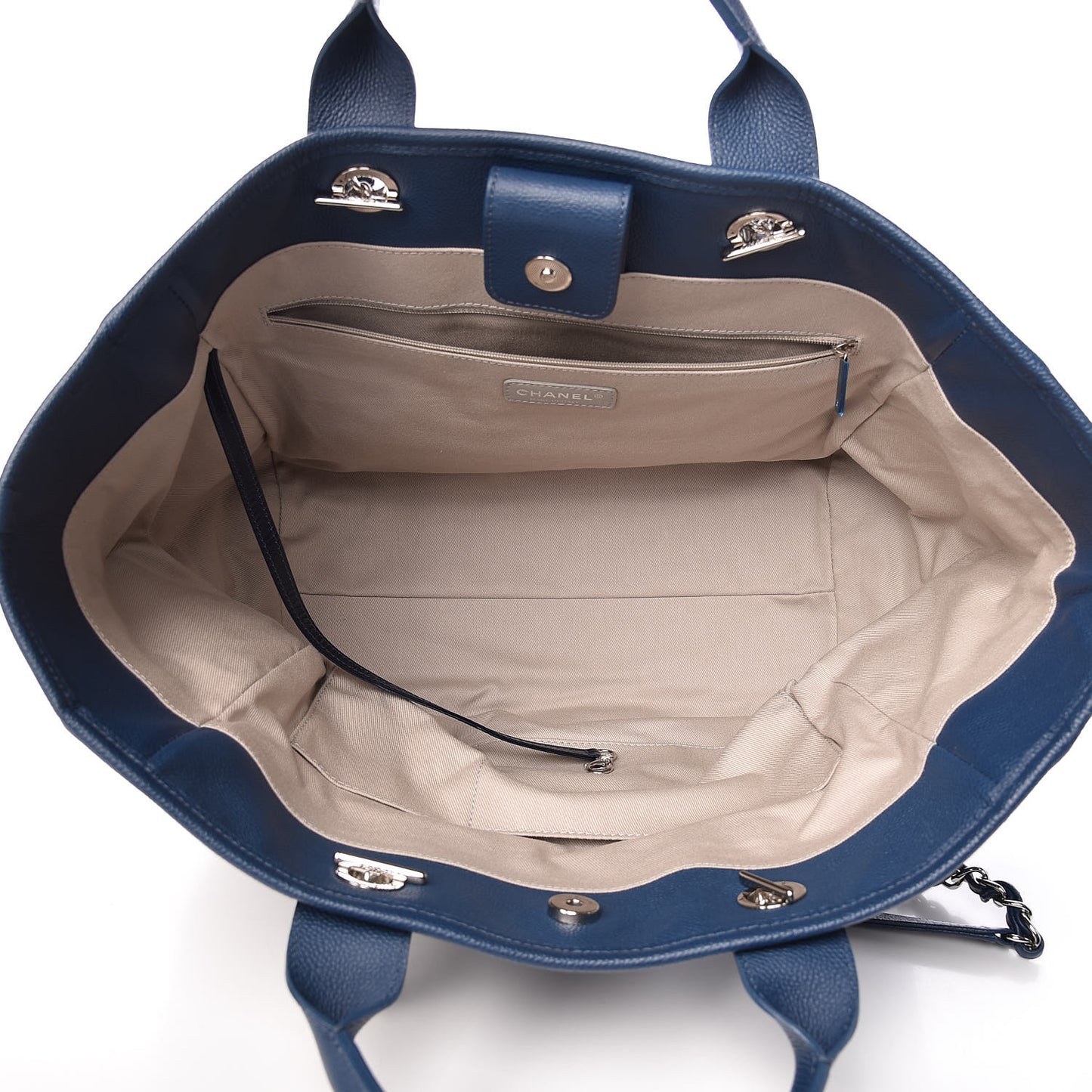 Glazed Calfskin Large Deauville Tote Blue