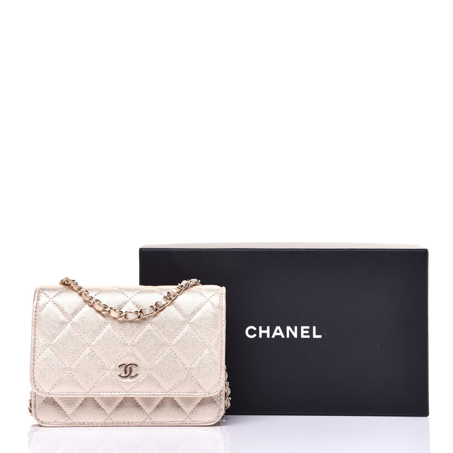 Chanel Metallic Lambskin Quilted Mini Wallet On Chain WOC Gold 11 of 11