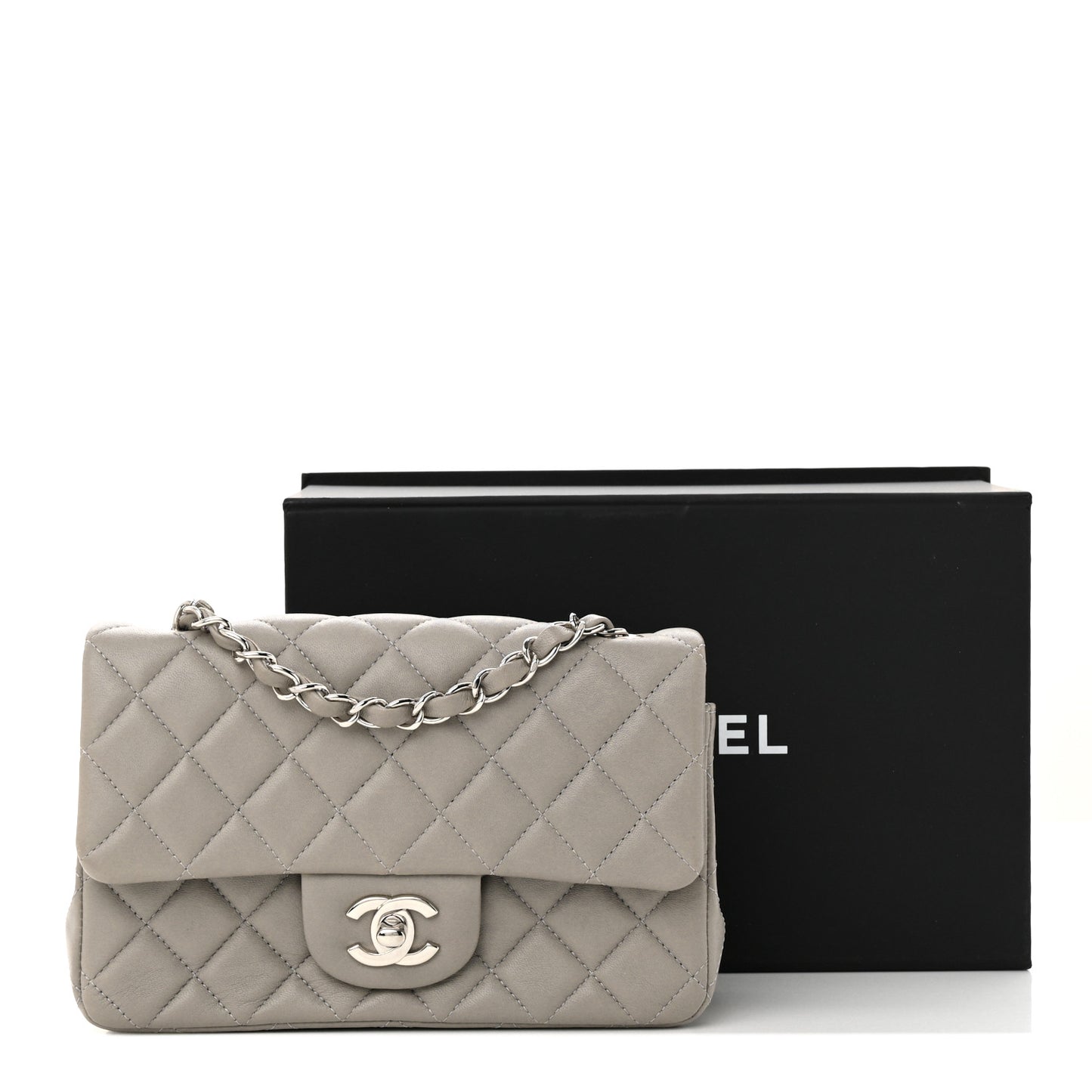 Lambskin Quilted Mini Rectangular Flap Grey