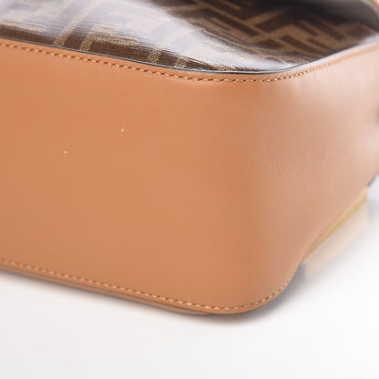 Fendi Vitello Grace Glazed Fabric FF 1974 Double F Shoulder Bag Caramello Mogano Panna 12 of 12