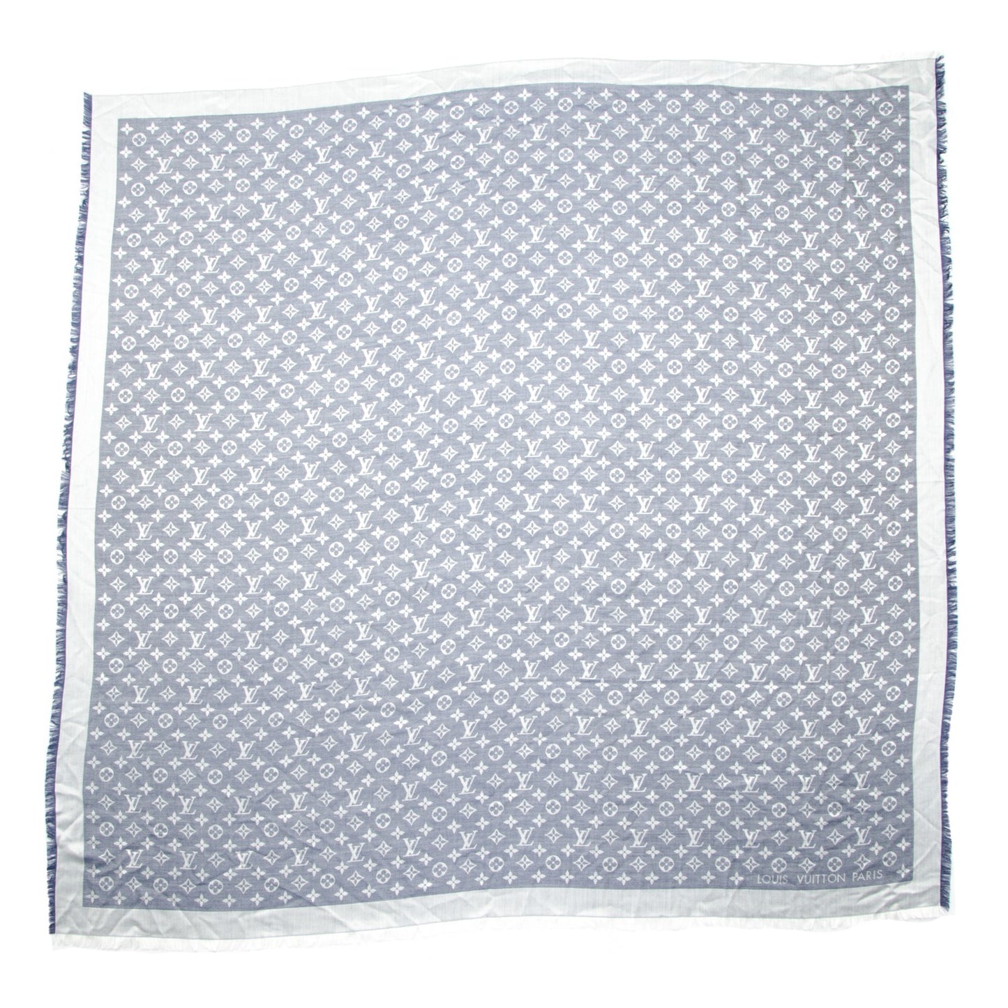 Silk Wool Monogram Denim Shawl Blue
