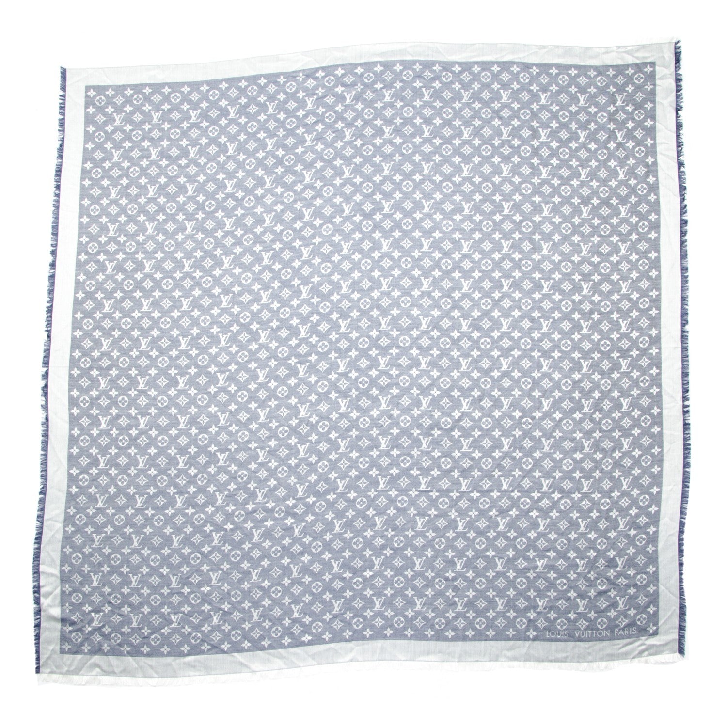Louis Vuitton Silk Wool Monogram Denim Shawl Blue 3 of 5
