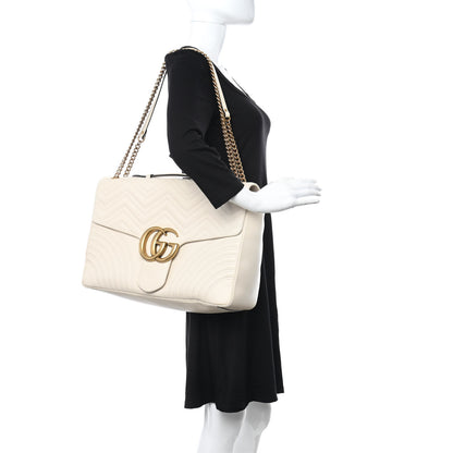 Gucci Calfskin Matelasse Maxi GG Marmont Top Handle Shoulder Bag Mystic White 2 of 12
