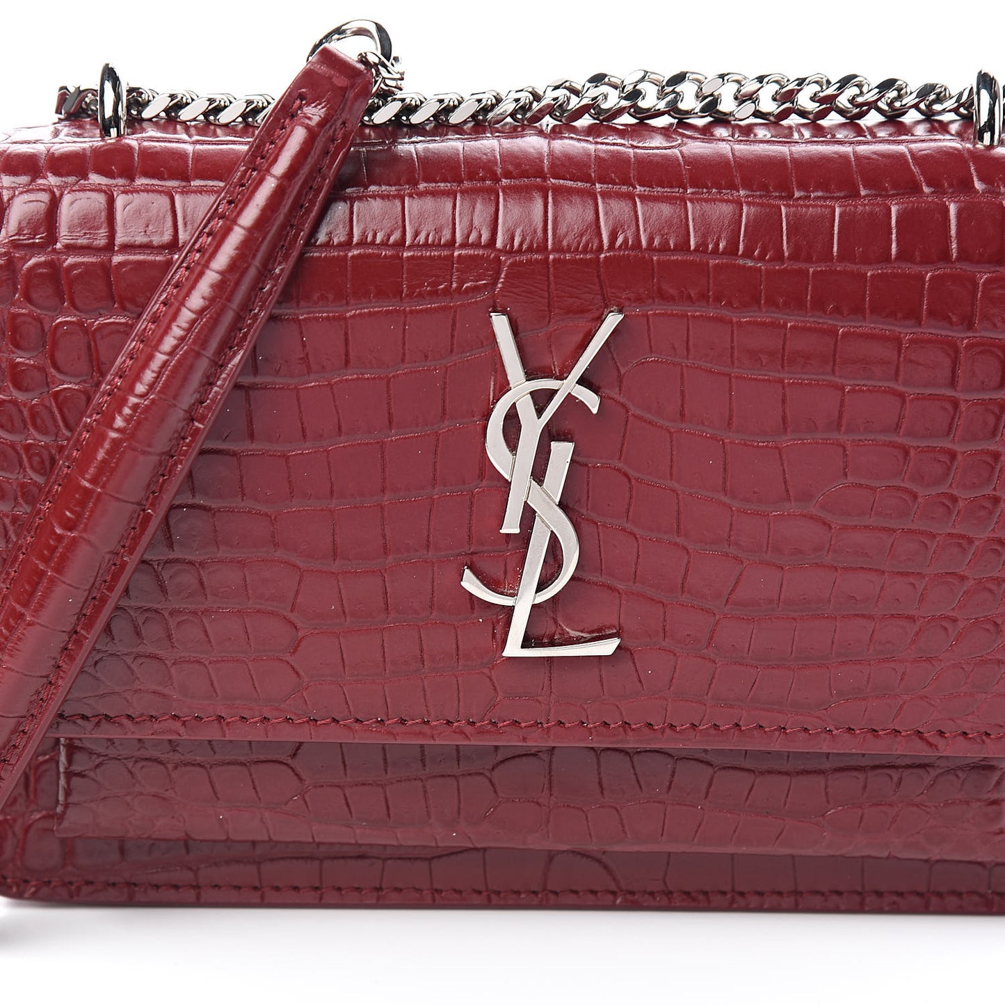 Calfskin Crocodile Embossed Monogram Sunset Chain Wallet Palissandre