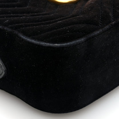 Gucci Velvet Matelasse Small GG Marmont Chain Shoulder Bag Black 9 of 10