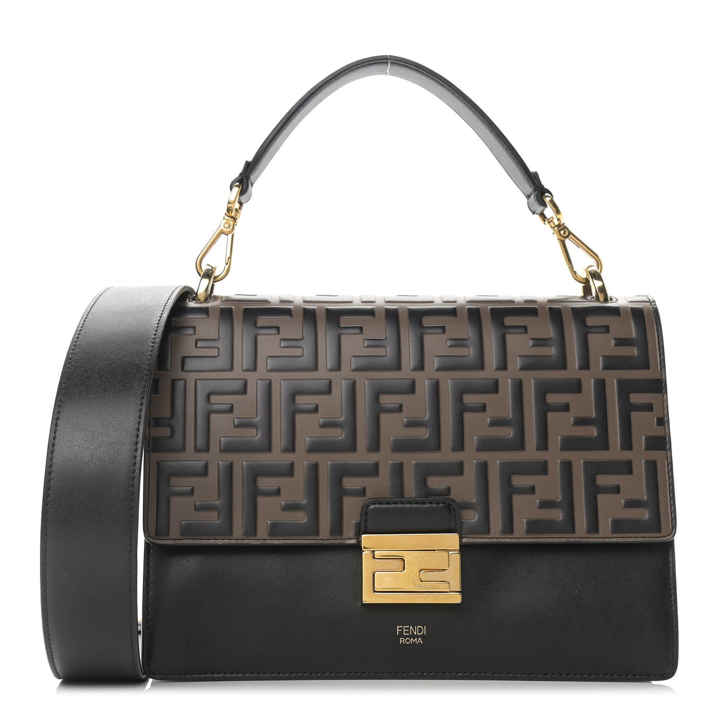 Vitello Liberty Bi-Color FF 1974 Embossed Kan U Shoulder Bag Black Maya