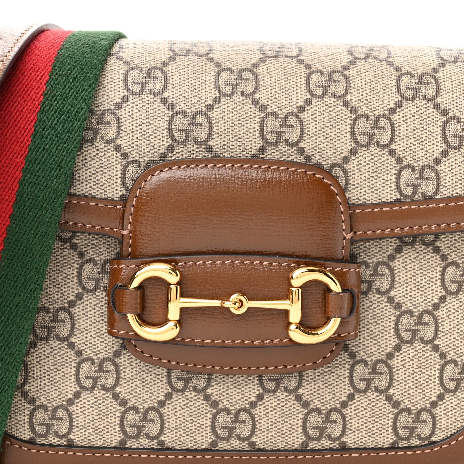 Gucci GG Supreme Monogram Web Mini Horsebit 1955 Shoulder Bag Beige Brown Sugar 8 of 10