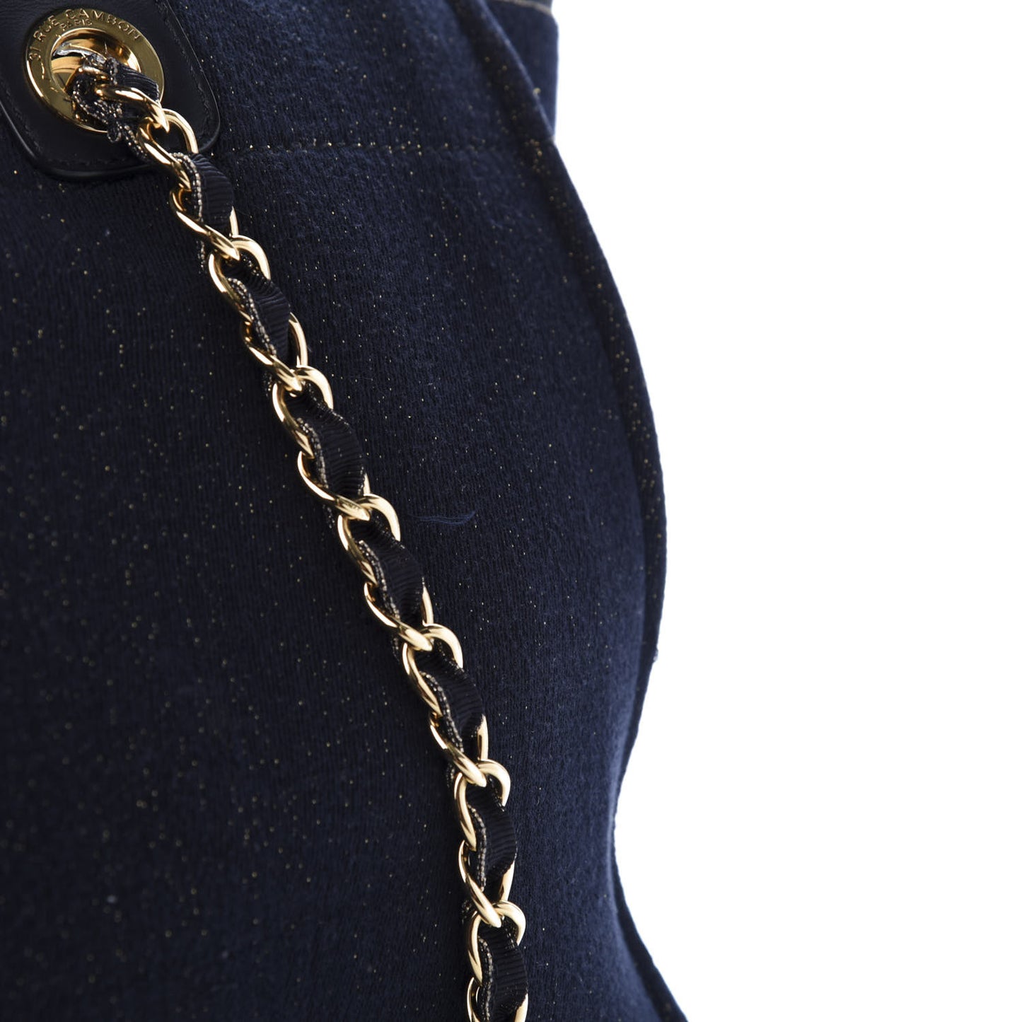 Lurex Canvas Medium Deauville Tote Navy Blue Gold