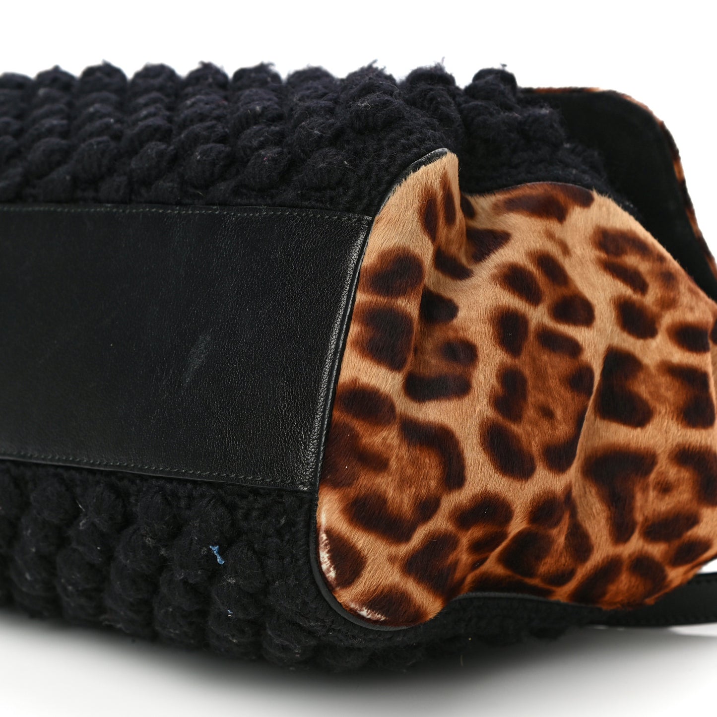 Calf Hair Leopard Print Knit Miss Sicily Satchel Black Naturale
