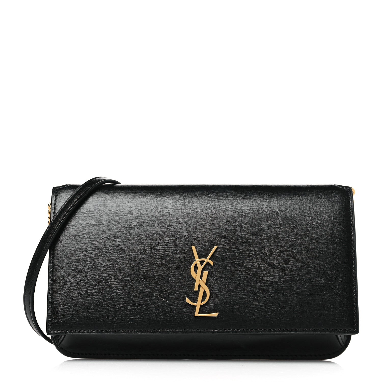 Saint Laurent Grained Calfskin Monogram Phone Holder Crossbody Black 1 of 10