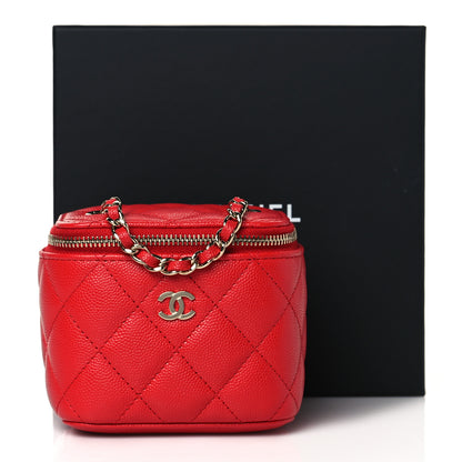 Chanel Caviar Quilted Mini Vanity Case With Chain Red 11 of 11