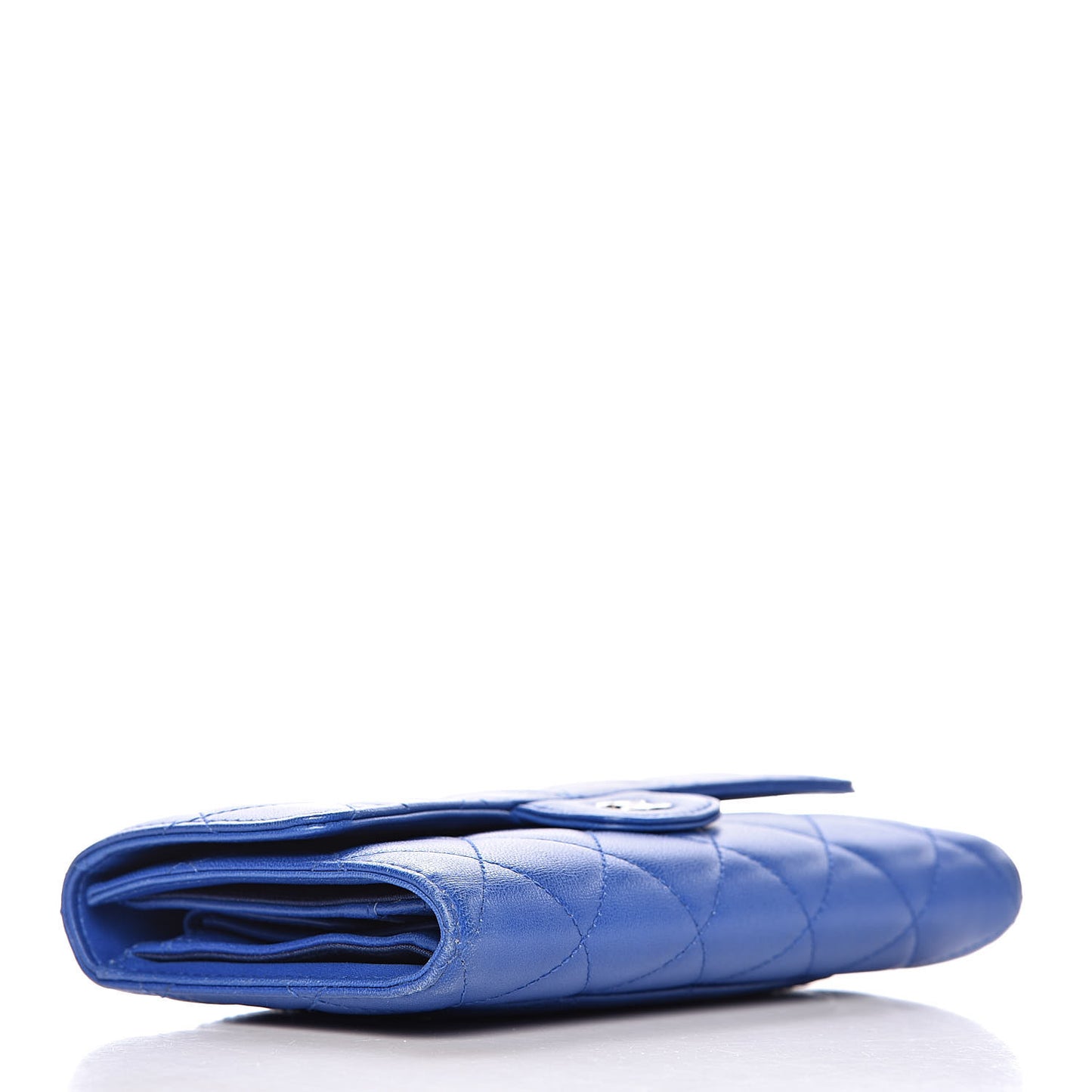 Lambskin Quilted Large Flap Wallet Blue
