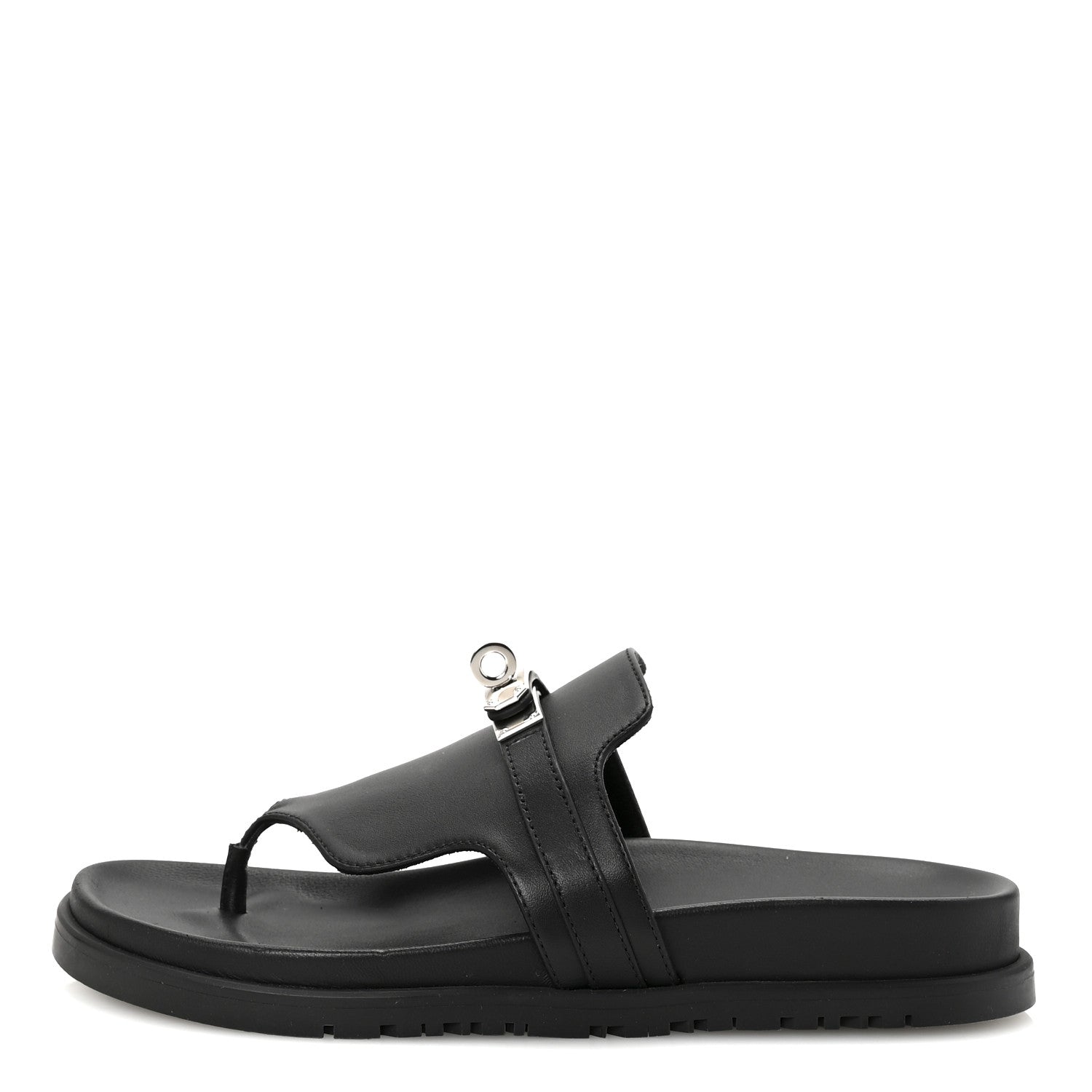 Hermes Calfskin Womens Empire Sandals 37.5 Black 1 of 8