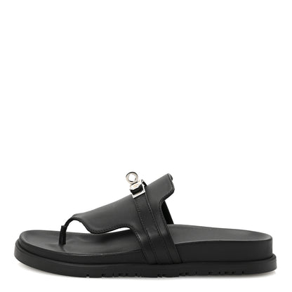 Hermes Calfskin Womens Empire Sandals 37.5 Black 1 of 8