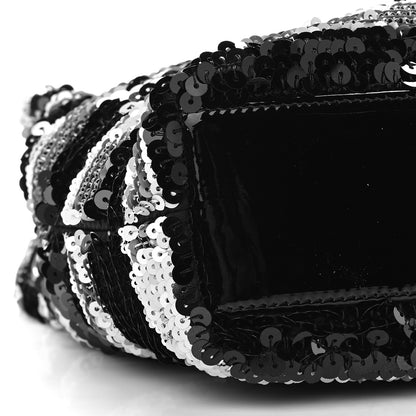 Chanel Sequin Striped Mademoiselle Tote Black Silver 8 of 9