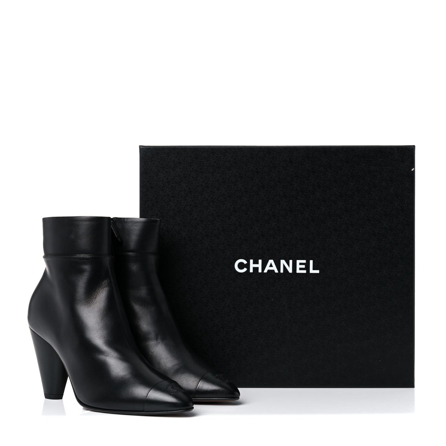 Lambskin Patent Cap Toe CC Short Ankle Boots 37 Black
