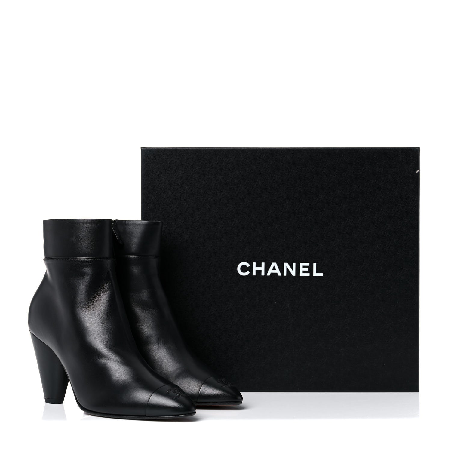 Chanel Lambskin Patent Cap Toe CC Short Ankle Boots 37 Black 11 of 11