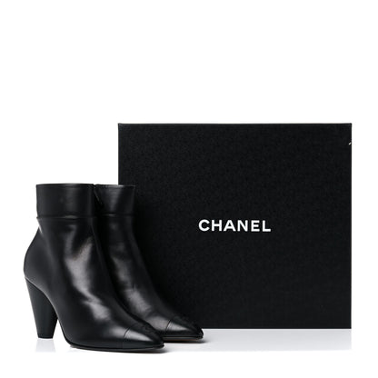 Chanel Lambskin Patent Cap Toe CC Short Ankle Boots 37 Black 11 of 11