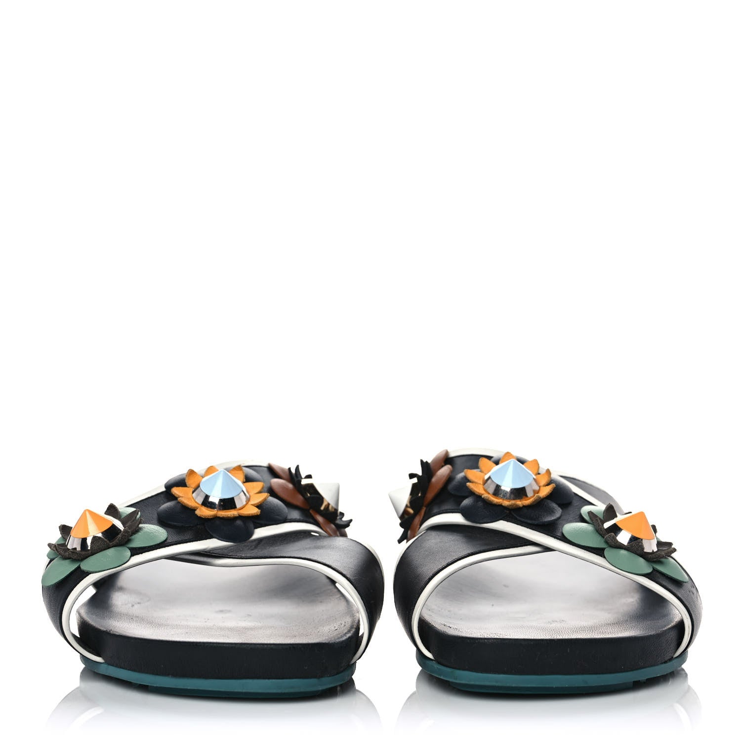 Fendi Calfskin Flowerland Studded Slide Sandals 40.5 Multicolor 2 of 8