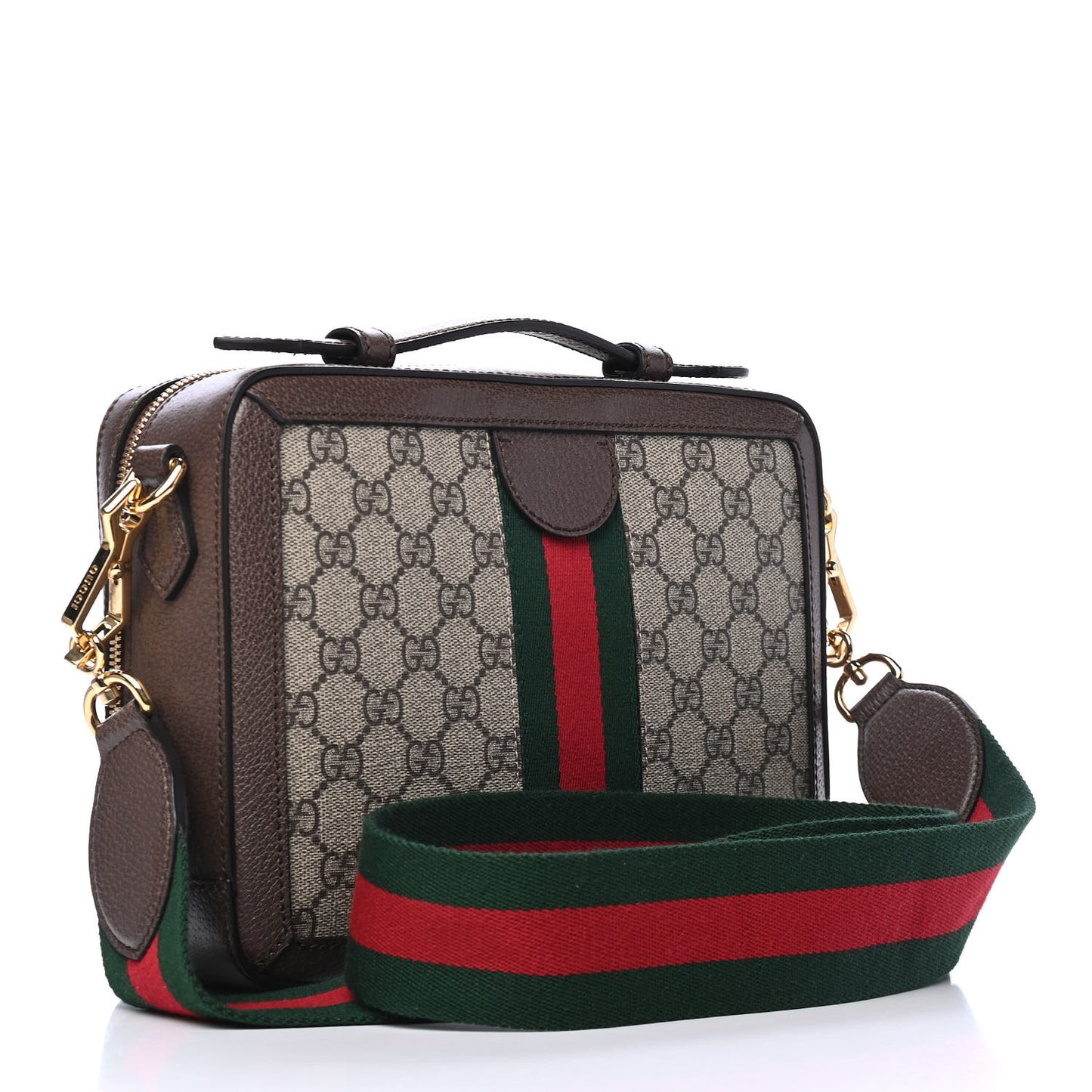 GG Supreme Monogram Web Small Ophidia Top Handle Shoulder Bag Brown