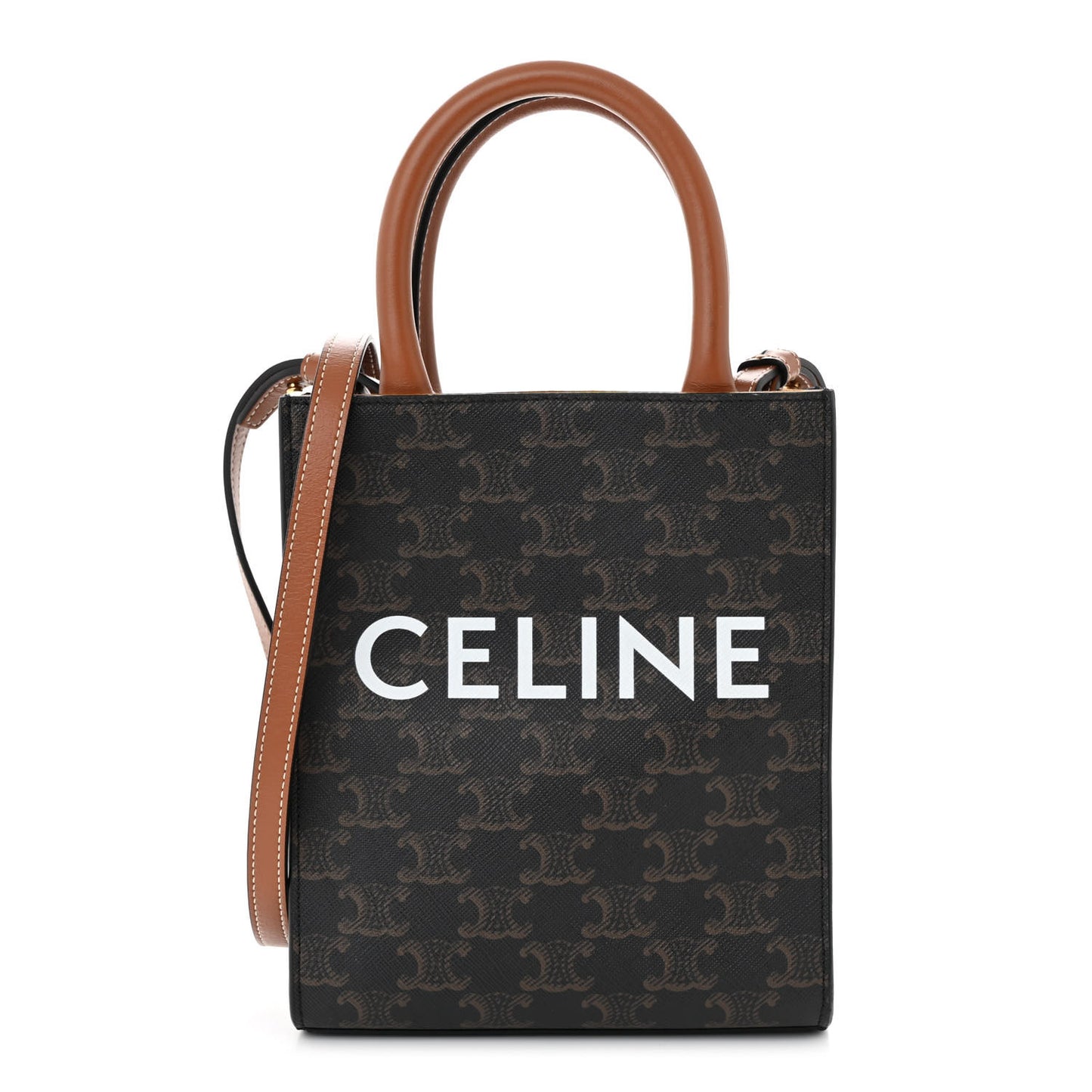 Triomphe Canvas Calfskin Mini Vertical Cabas Tan