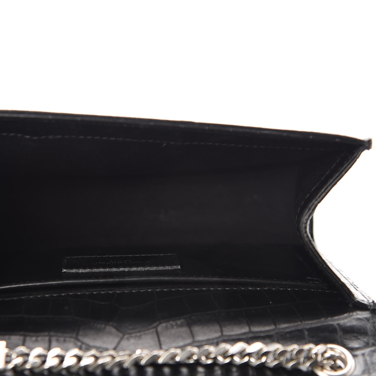 Saint Laurent Calfskin Crocodile Embossed Small Classic Monogram Kate Tassel Satchel Black 4 of 9