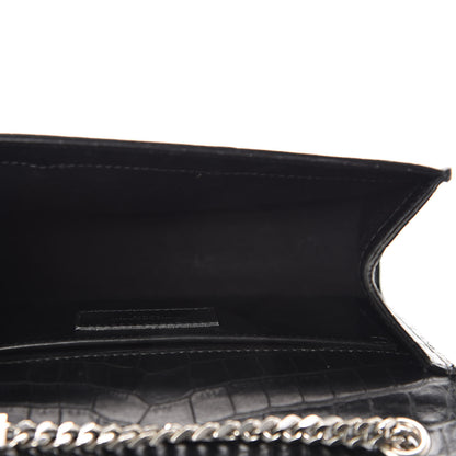 Saint Laurent Calfskin Crocodile Embossed Small Classic Monogram Kate Tassel Satchel Black 4 of 9