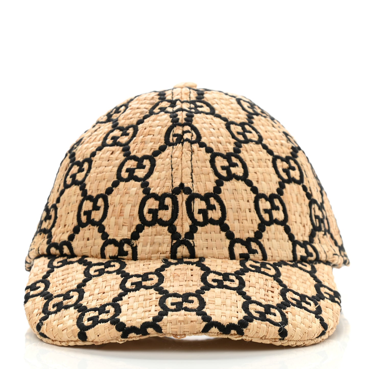 Raffia GG Monogram Elaphe Embroidered Aisha Baseball Hat M Ivory Black