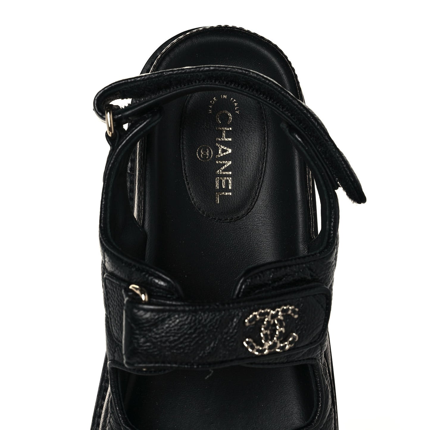 Grained Calfskin Velcro Dad Sandals 38 Black