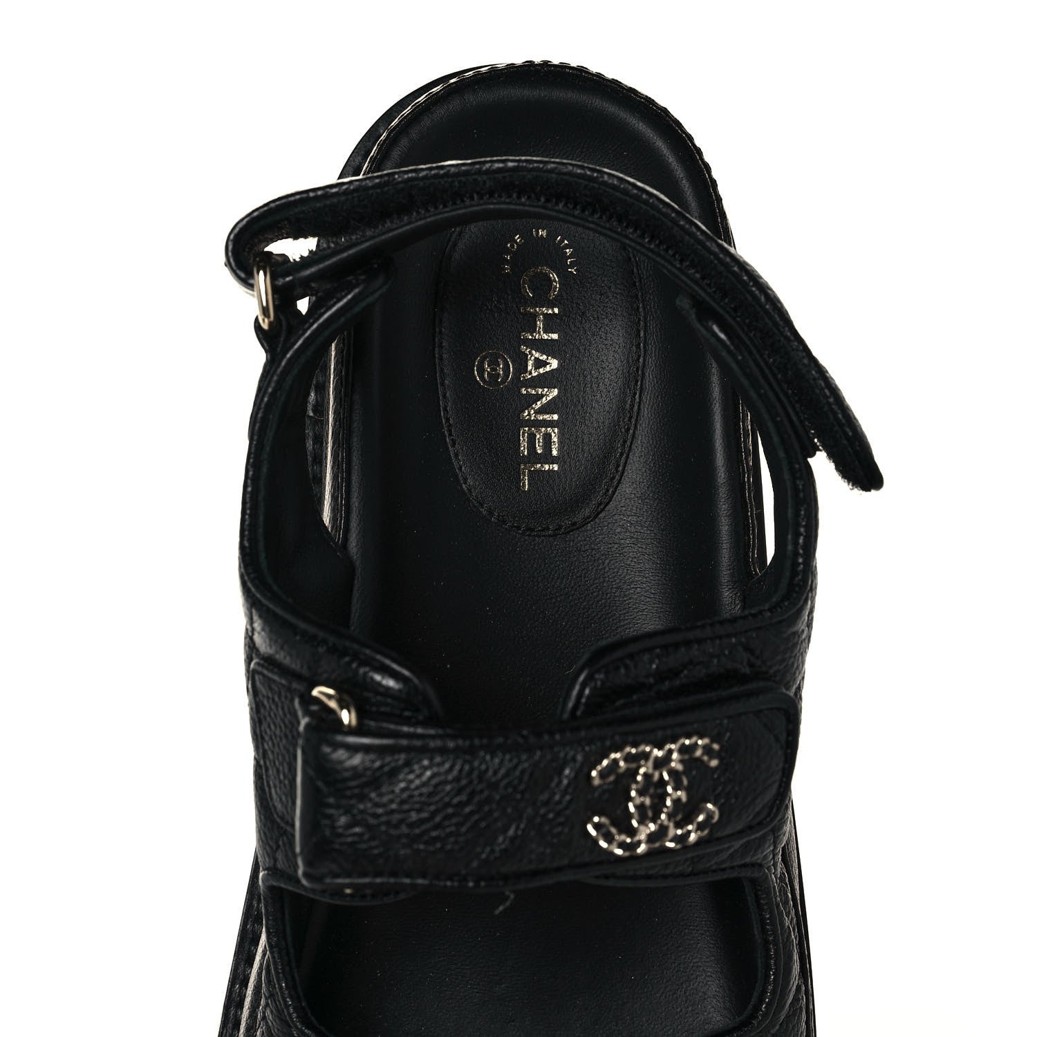 Chanel Grained Calfskin Velcro Dad Sandals 38 Black 7 of 9