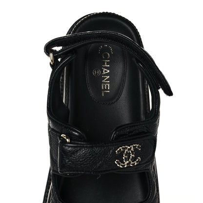 Chanel Grained Calfskin Velcro Dad Sandals 38 Black 7 of 9