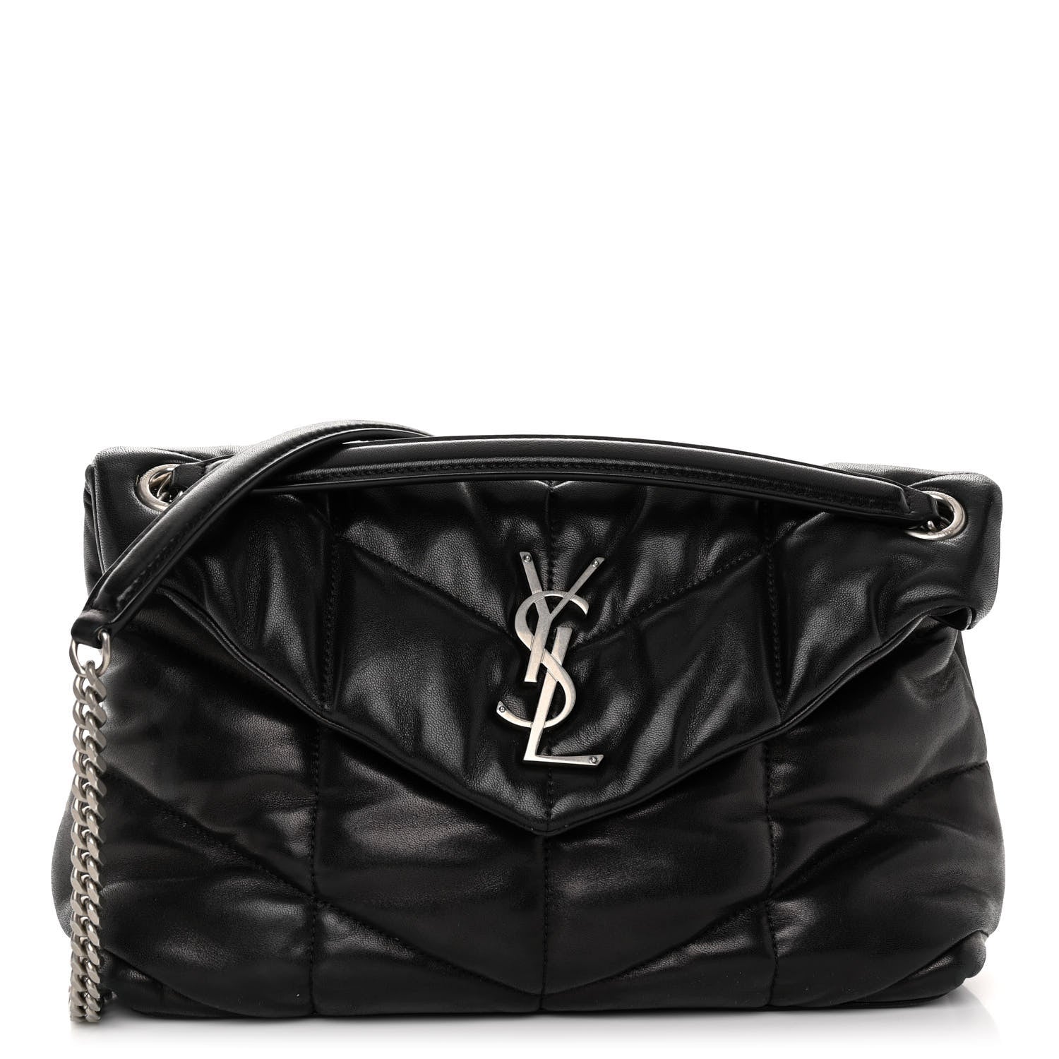 Saint Laurent SAINT LAURENT Lambskin Quilted Small Loulou Puffer Monogram Chain Satchel Black 1 of 9