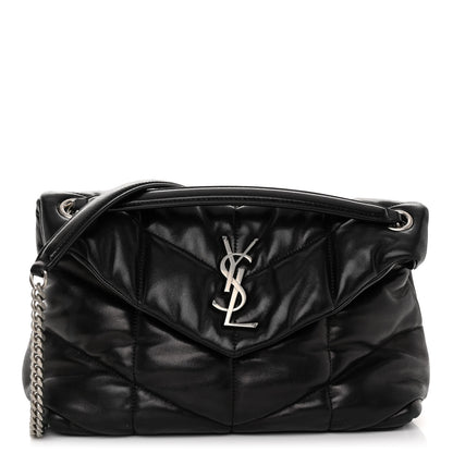 Saint Laurent SAINT LAURENT Lambskin Quilted Small Loulou Puffer Monogram Chain Satchel Black 1 of 9