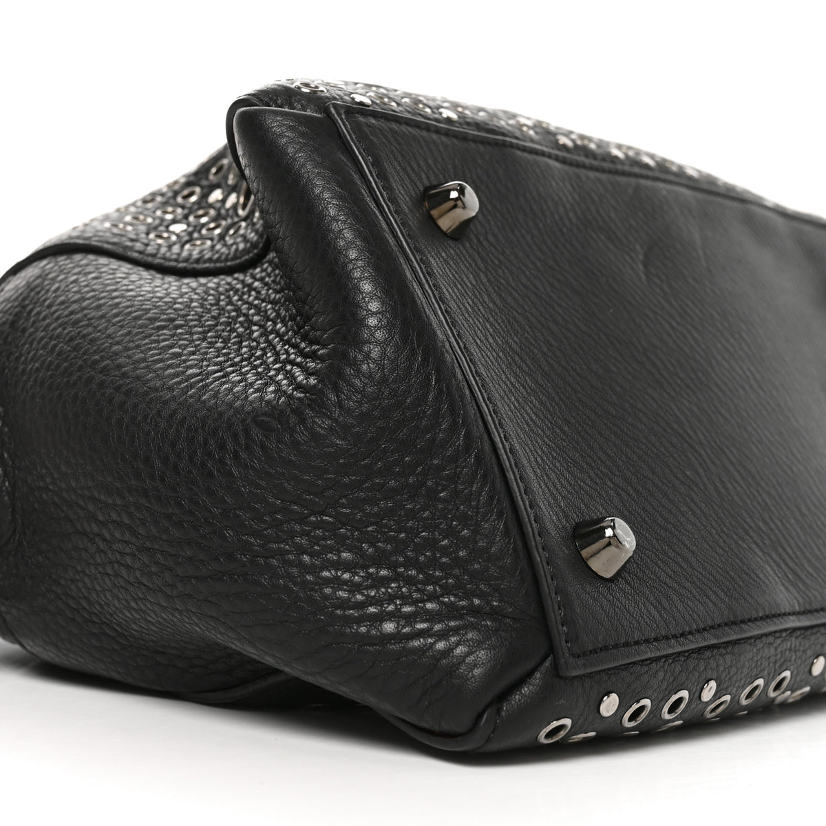 Calfskin Eyelet Small Panettone Bowling Bag Black