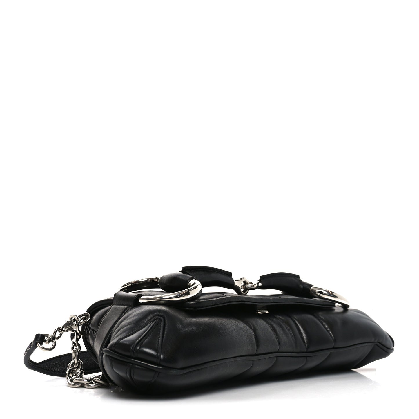 Nappa Vertical Matelasse Medium Maxi Horsebit Chain Shoulder Bag Black