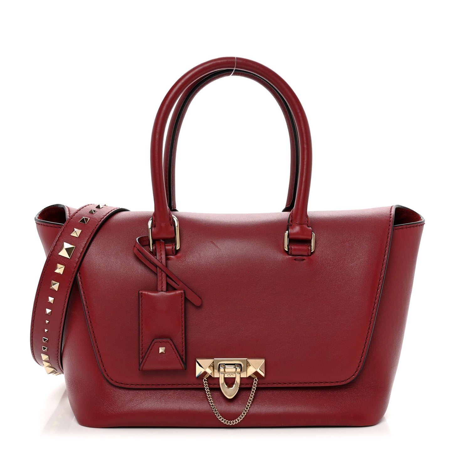 Calfskin Small Rockstud Demilune Double Handle Satchel Rubino
