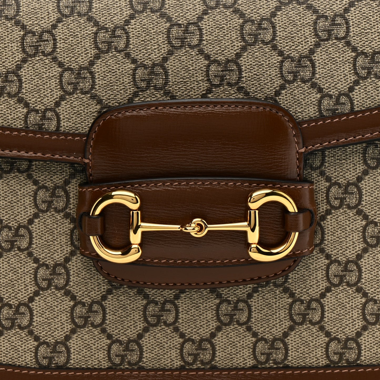 GG Supreme Monogram Horsebit 1955 Shoulder Bag Beige Brown Sugar