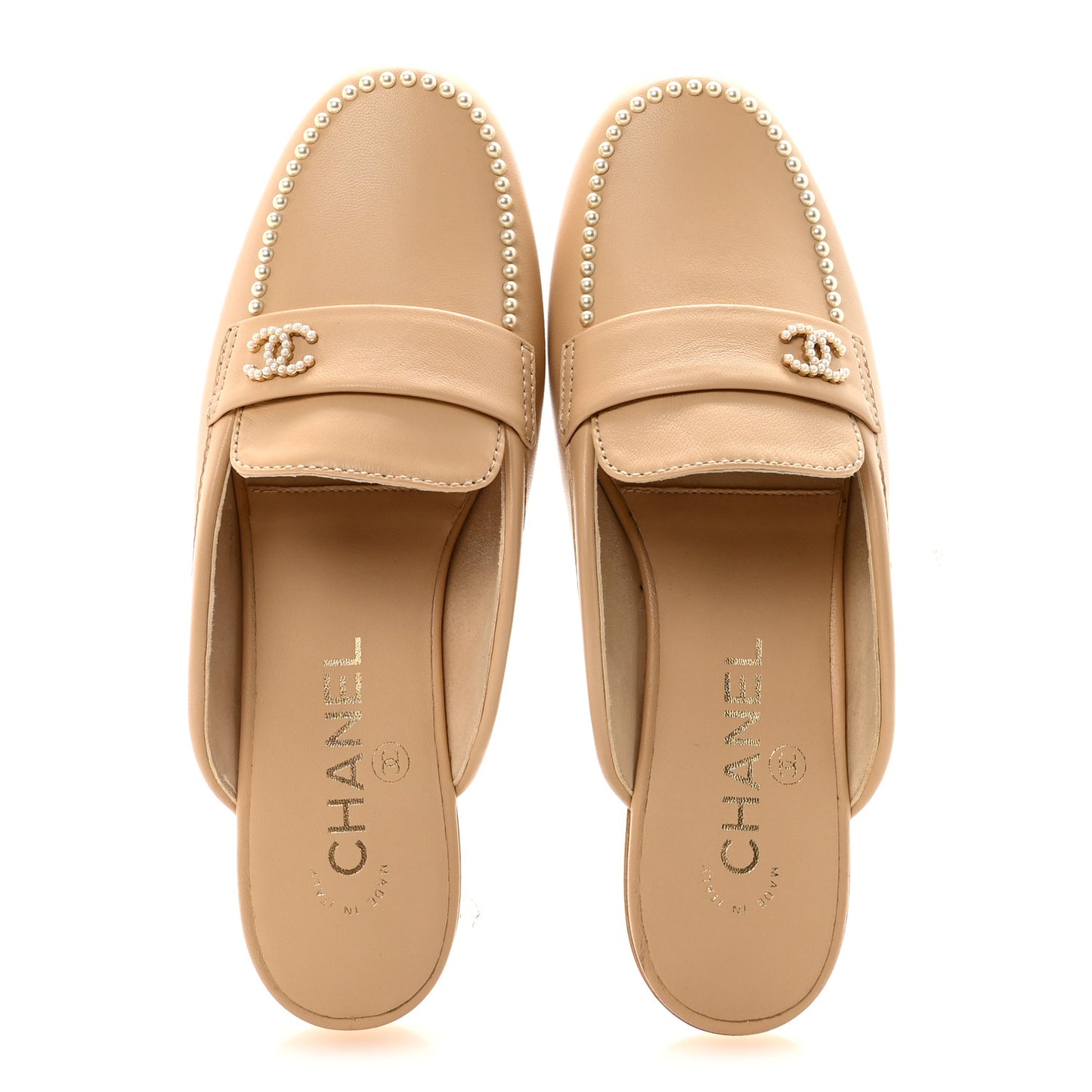 Lambskin Pearl CC Mules 36.5 Beige