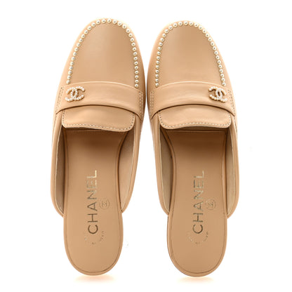 Chanel Lambskin Pearl CC Mules 36.5 Beige 2 of 10