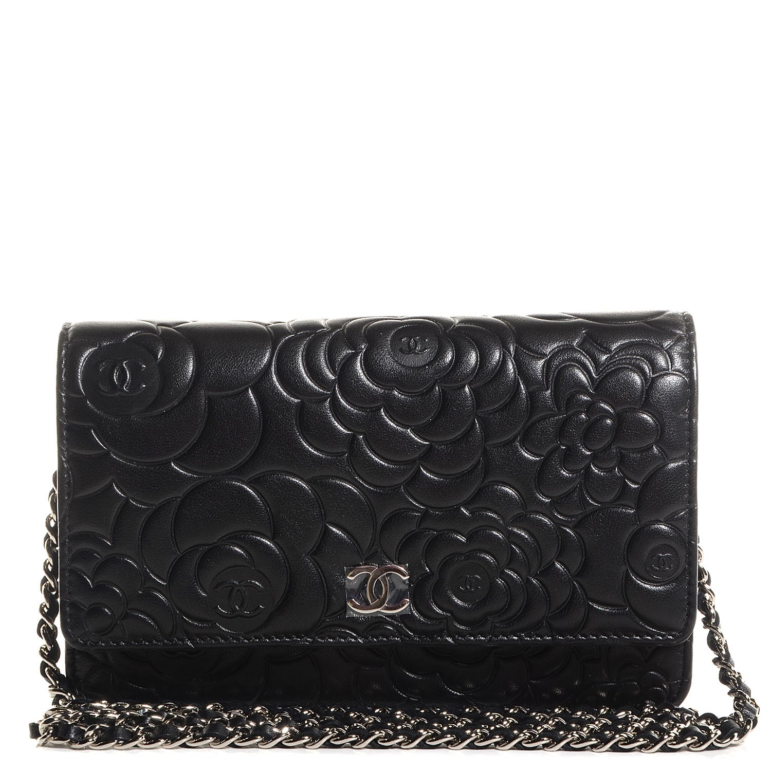 Chanel Lambskin Camellia Wallet on Chain WOC Black 1 of 8