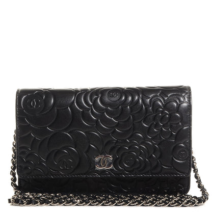 Chanel Lambskin Camellia Wallet on Chain WOC Black 1 of 8