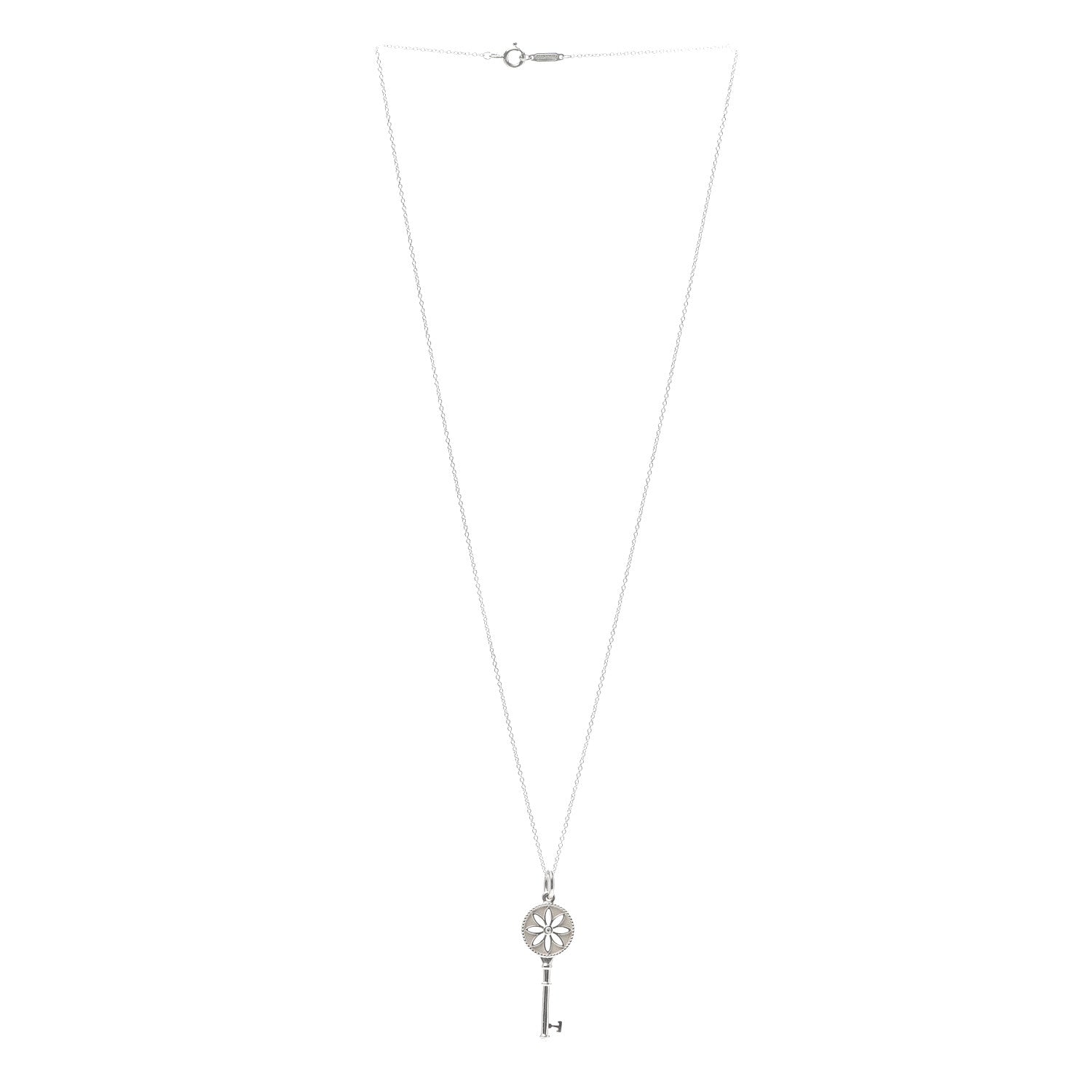Tiffany Sterling Silver Diamond Large Daisy Key Pendant Link Necklace 3 of 5